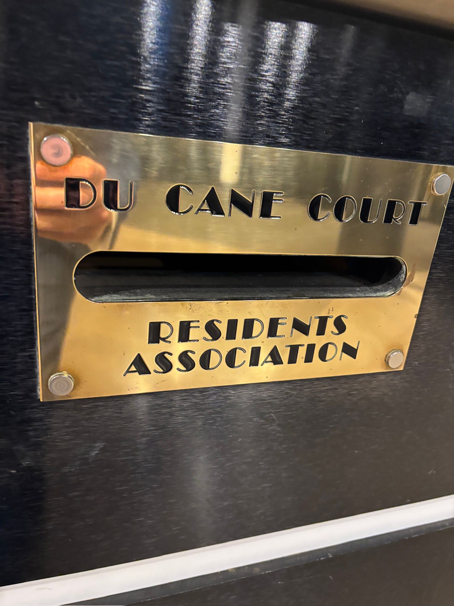 Du Cane Court Residents Association letterbox plaque